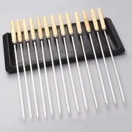 Stainless steel BBQ skewer with wooden handle, round skewer, flat skewer