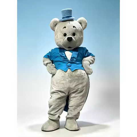 Blue Tailcoat Bear Grey Teddy Bear Mascot Costume Adult Cartoon Character Outfit Attractive Suit Bir