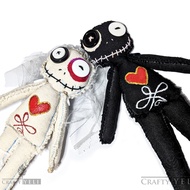 Set of 2 Black White Yin and Yang Married Couple Wedding Handmade Katcha Greige Cloth Fabric Authent
