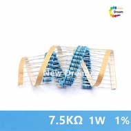 100PCS 1W metal film resistor accuracy 1% five color ring 7.5K ohms