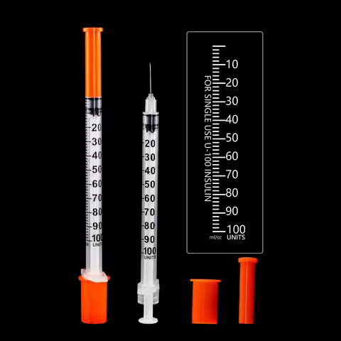 100pcs 1ml/1cc Sterilized Insulin Syringe With 31G 8mm Needle and Orange Cap, Individually Packed In