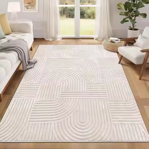 5x7 Washable Area Rugs for Living Room Modern Beige Solid Color Soft Fluffy Rugs Non Slip Indoor Mat