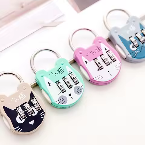 1Pc Luggage Travel Digit Number Code Lock Cute Cat Mini Keyed Padlock Safe Lock for Journal Notebook