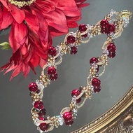 手工編織項鍊：紅色玻璃與施華洛世奇水晶