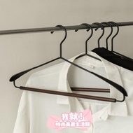 Texture And Practical Both Retro Solid Wood Metal Hanger|Widened Support Hanger Grain Black Stitchin