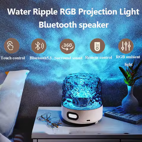 Mini Portable Bluetooth Speaker Remote Control Colorful Projection Ambient Light Surround Sound Musi