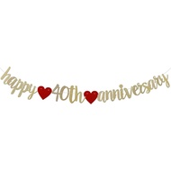 Happy 40TH Anniversary Banner Sign Gold Paper Glitter Party Decorations for 40TH Wedding Anniversary