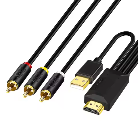 HDMI to 3RCA AV Cable Set Top Box to TV Three RCA Lotus Head Aux Cable HIFI Amplifier Cable Old-fash