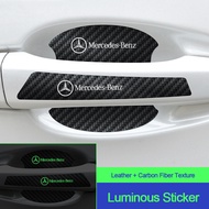 8pcs/set Luminous Carbon Fiber Car Door Handle Bowl Cover Anti Scratch Protector Sticker for Mercedes Benz W204 W212 S212 X166 W176 W205 R171 W246 W242 C204 W211 C200 C280 C230 C260 C300
