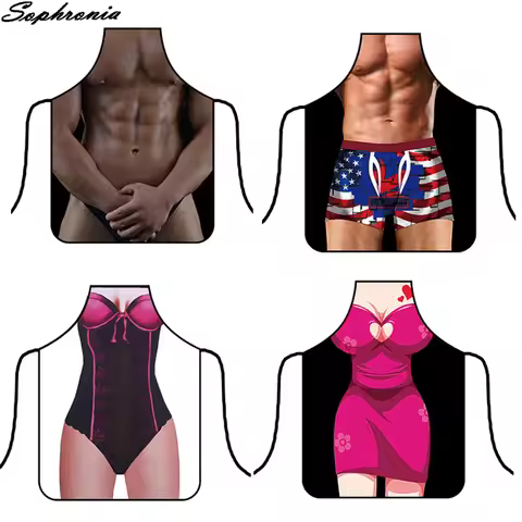 3D Funny Muscle Man Aprons Women Apron Dinner BBQ Party Cooking Apron Adult Baking Accessories Funny