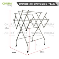 OKURA Stainless Steel Clothes Rack Cloth Shoe Drying Rack Foldable Mobility Clothing Shoe Hanger / R