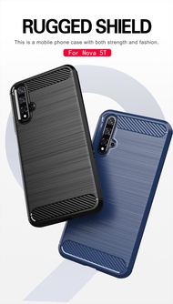Lereach Soft Case สำหรับ Huawei Nova 5T / Honor 20 TPU Soft Carbon Fiber ซิลิโคนแปรง Anti-Knock โทรศัพท์มือถือปกหลัง