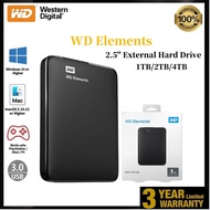 【Ready Stock】WD Elements 2.5"HDD 1TB/2TB/4TB hard disk USB3.0Portable External Hard Drives