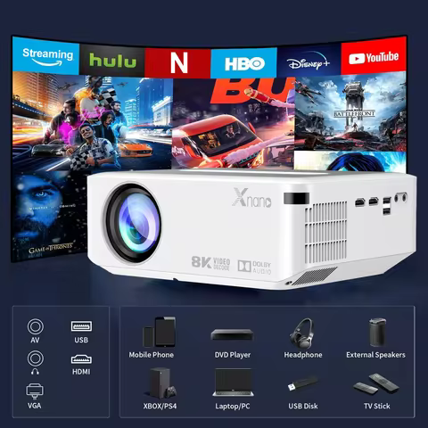 Xnano 8K Projector 1080P Android 9 350ANSI Dolby Mobile Dual Wifi6 BT5.0 Auto Focus Portable Outdoor