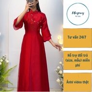 Light red silk bride and groom ao dai, engagement ao dai, bridal ao dai, wedding ao dai - Maymay ao 