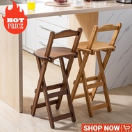 [Ready Stock]Wooden high chair foldable small apartment wooden bar chair family high chair bar club chair single stoolH489