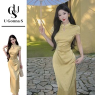 U Gonna S Long Dress Women Cheongsam Modern Plus Size Short Sleeve Sexy Chinese Collar Fashion Elega