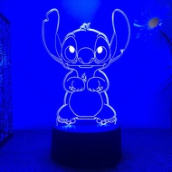 Lilo &amp; Stitch 3D ไฟกลางคืนเปลี่ยนสี7/16ของเล่นอะคริลิคแผงตกแต่งห้องนอนไฟควบคุมระยะไกลแบบสัมผัสของขวัญ
