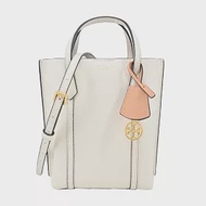 TORY BURCH PERRY荔枝紋雙層手提/斜背兩用包-迷你/ 米白