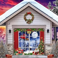 Christmas Garage Door Cover Decorations Banner Backdrop,Winter Holiday Garage Door Cover Banner,Snow
