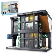 City Coffee House Architecture Building Blocks Set for Adults, Street View Modern Cafe Shop Building