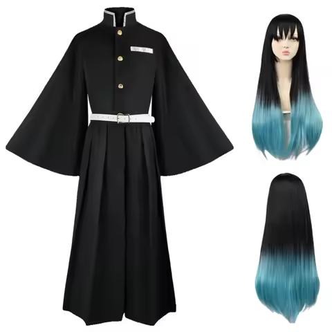 Muichiro Tokito Cosplay Costume Japanese Anime Kisatsutai Uniform Black Gradient Blue Wig Man Woman 