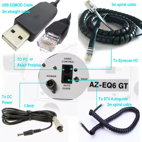 Skywatcher Equatorial Mount AZ EQ6GT Hand Controller HC SynScan Spiral Curled Cable 12V DC Power Cor