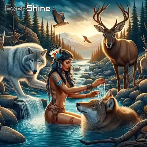 Evershine New Arrival Wolf Diamond Painting Woman Deer Mountain Diamond Mosaic Portrait Animal Pictu