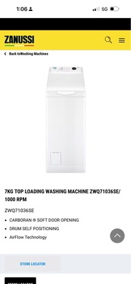 ($399)Zanussi 金章 上置式洗衣機 (7kg, 1000轉)