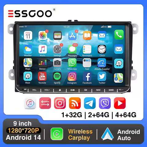 ESSGOO 9" Android 14 4+64G CarPlay Car Stereo Radio for VW Golf 5 6 Passat B6 B7 Polo Touran Tiguan 