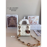 DIOR Dior Lady Dior Logo Zipper Dark Bag Sheepskin Handbag Mini Women White
