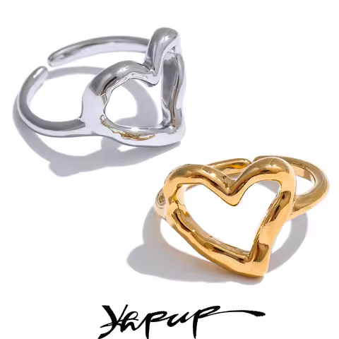 Yhpup Minimalist Stainless Steel Heart Love Hollow Ring Women Rust Proof Charm Finger Jewelry Wholes