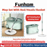 [SG Stocks] Spin Mop Set With 360° Rotating Rod Spin Rinse Dry Function Separate Dehydration Basket