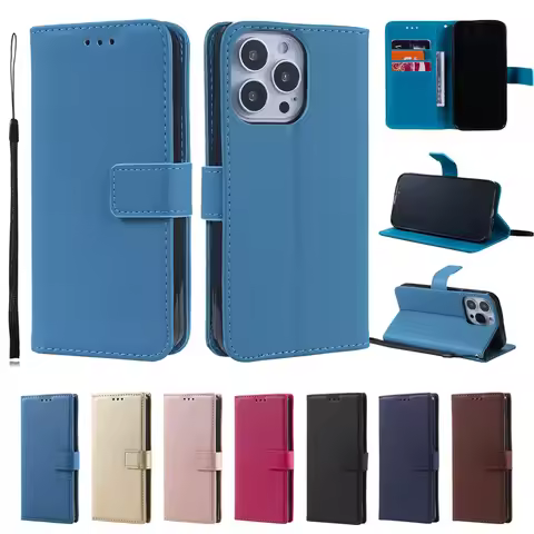 For iPhone 6 7 8 X XS XR 11 12 13 14 15 Plus Mini Pro Max Solid Color Wallet Case For iPhone SE 2020