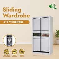 KT Furniture: 4ft x 8ft Sliding Wardrobe Almari Baju Full Cermin/Mirror Wardrobe Sliding Door Anti J