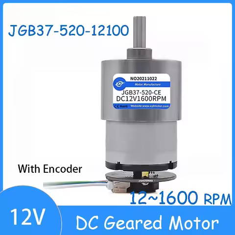 JGB37-520 12V Micro DC Geared Motor 12~1600 RPM 7.8W Speed Regulator Forward and Reverse with Hall E