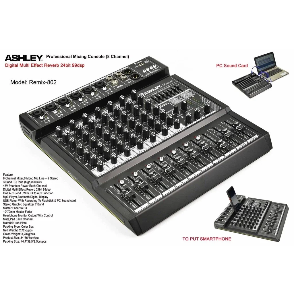 Mixer audio ashley remix 802 original Ashley bluetooth 8 Channel