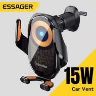Essager ที่ชาร์จในรถชาร์จไร้สาย15W ที่วางโทรศัพท์รถ2.5D หน้าจอโทรศัพท์ที่ยึดโทรศัพท์ในรถ360 ° ที่ชาร