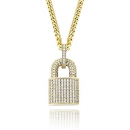 TOPGRILLZ 14K Gold-Plated Ice Lock Pendant Necklace Men Women Punk Rock Aesthetic Chain Padlock Neck