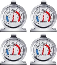 4 Pack Refrigerator Thermometer, Classic Fridge Thermometer Large Dial with Red Indicator Thermometer for Freezer Refrigerator Cooler with Hanging Hook and Retractable Stand