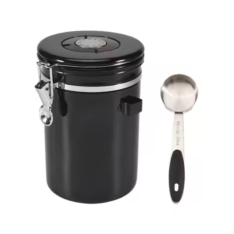 NEW-Coffee Jar Airtight 500G Beans,1.8L Beans Container,Vacuum Coffee Box With Spoon Storage Jar For