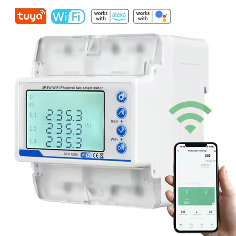 Tuya WiFi 3 Phase 4 Wire 380V 100A Smart Bi-Directional KWh Meter over Under Voltage Protector Relay