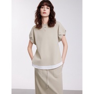 เสื้อยืดผู้หญิง ELLE ทรงหลวม แขนสั้น คอตตอนผสม โพลีเอสเตอร์ ทรงเข้ารูป แขนสั้น ฤดูร้อน 2025 เสื้อยืด