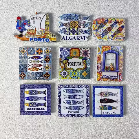 Portugal Souvenir 3D Resin Fridge Magnets - Porto (Port Wine) Landmark Algarve Scenery Sardine Tile 