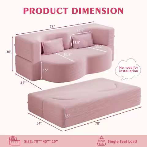Teddy Folding Floor Sofa Couch Bed,Convertible Folding Sofa Bed, Full Size Love Seat Sleeper Bed Flo