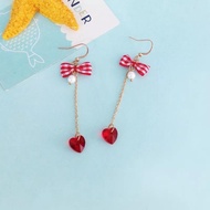 CHECKERED RED RIBBON LONG EARRING