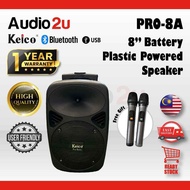 Keico Pro-8A 8" Battery Plastic Powered Speaker with 2 Wireless Handheld Mic