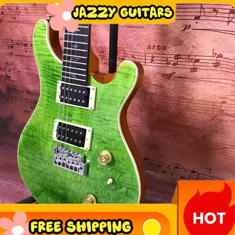 Green Flame PRS Cust Electric Guitar, Bird Fret Inlay, Double Humbuckers, 24 Tone Pro Solo Pop Rock 