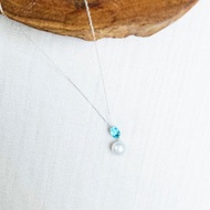 鎖骨間奢華 天空藍托帕石 日本真珠垂墜 白18K金項鍊 輕珠寶飾品