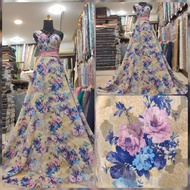 Delft Blue embossed Jacquard Organza Fabric